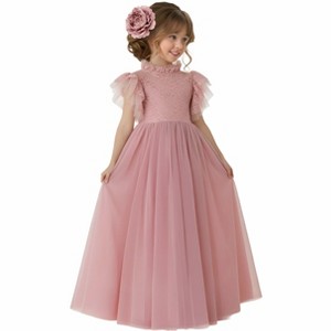 2Bunnies Girl Iris Floral Lace Tulle Flower Girl Dress in Dusty Pink - 1 of 4