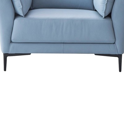 Light Blue Leather and Black Wood Accent Chair