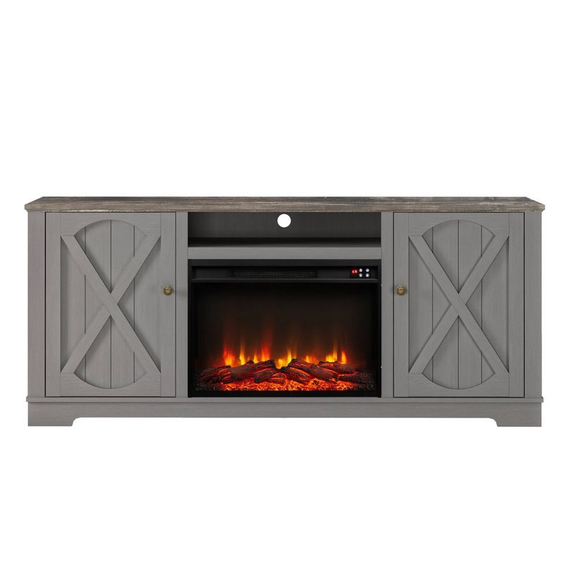 70&#34; Farmhouse TV Stand for TVs up to 70&#34; with Electric Fireplace Gray - Festivo, 1 of 10
