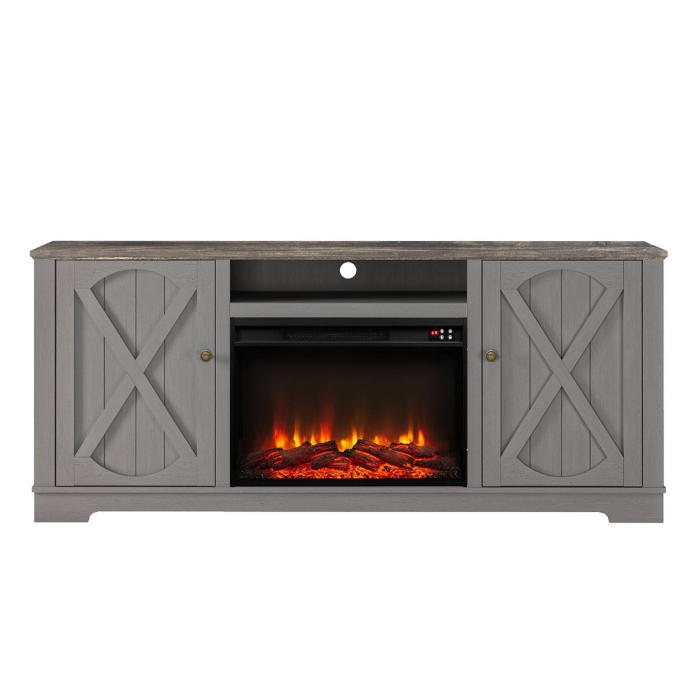 Photos - Mount/Stand 70" Farmhouse TV Stand for TVs up to 70" with Electric Fireplace Gray - Fe