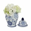 Sagebrook Home 10" Temple Jar - White and Blue Vintage Floral Design - Contemporary Glam Ceramic Temple Jar For Indoor - 2 of 4