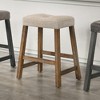 DSVIMOY Counter and Bar Stool Rustic Wooden Set of 2 with Sand Fabric Seat for Farmhouse Dining, Beige, 24.8"*14.37"*11.42" - 4 of 4