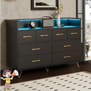 Jojoka 8 Drawer Bedroom Dresser with Built-In Charging Station, RGB Color Changing LED Lights, USB and AC Outlets, Modern Storage Chest - 1 of 4