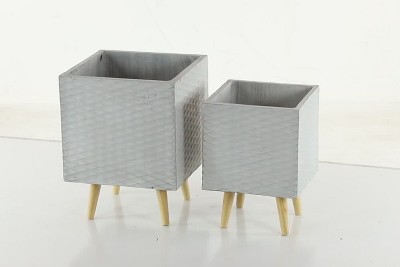 Modern White Textured Square Fiber Clay Planter Set