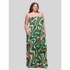 24seven Comfort Apparel Plus Size Green Print A Line Strapless Maxi Dress With Pockets - 2 of 4