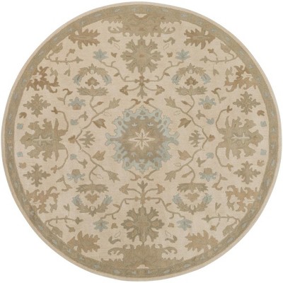 Mark & Day Ness 8' Round Tufted Indoor Area Rugs Beige: Handmade Wool, Stain-Resistant, Botanical Pattern, Traditional Style