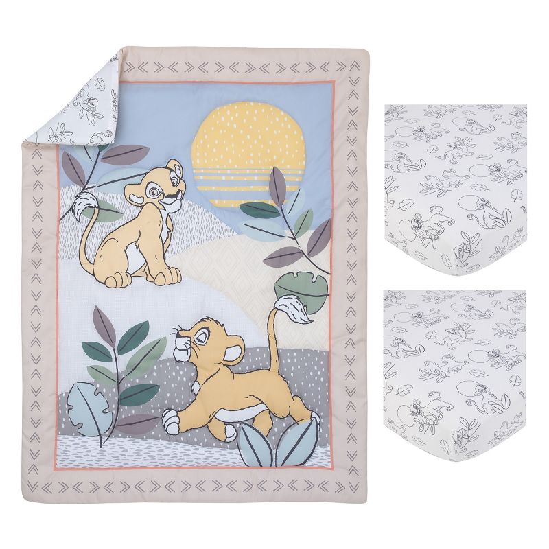 Disney Lion King Leader of the Pack Taupe and Green 3 Piece Nursery Mini Crib Bedding Set - Comforter and Two Fitted Mini Crib Sheets, 4 of 6