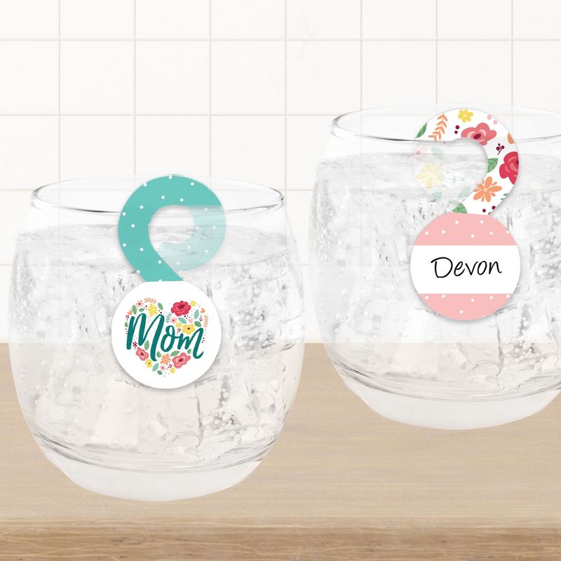 Big Dot of Happiness Colorful Floral Happy Mother's Day - We Love Mom Party Paper Beverage Markers for Glasses - Drink Tags - Set of 24, 4 of 10