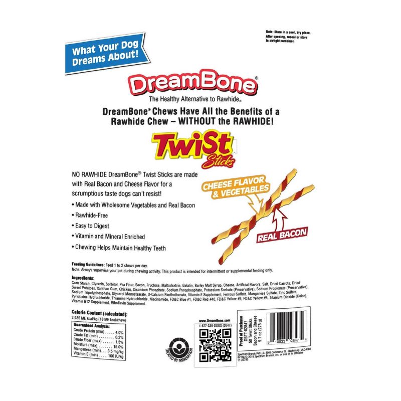 DreamBone Rawhide Free Twist Sticks Bacon &#38; Cheese Dog Treats - 50ct, 3 of 5