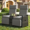 Whisen Patio Recliner Loveseat Chair, Adjustable Backrest Wicker Outdoor Lounge Chair Set with Acacia Wood Armrests and Built-in Storage Table - 3 of 4