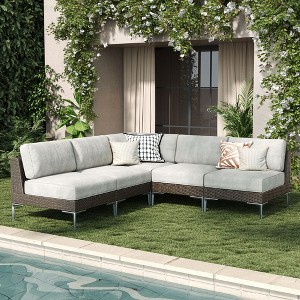 LayinSun Wicker Rattan Patio Furniture Set, Deep Seating Outdoor Modular Sectional Sofa Conversation Set with Thick Cushions - 1 of 4