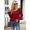 Women V Neck Tops Stripe Long Sleeve Relaxed Fit Tee with Back V Neckline - 3 of 4
