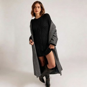 Imily Bela Women Cable Knit Long Sleeve Mini Sweater Dress with Round Neck Black S : Target