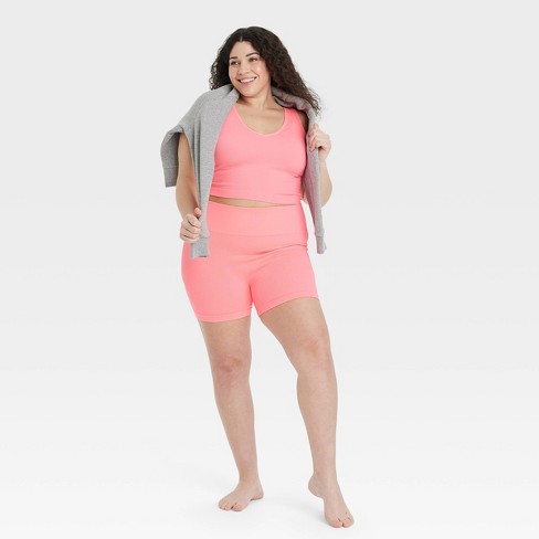 Women's Seamless Ribbed Bike Shorts - Colsie™ Pink 2X