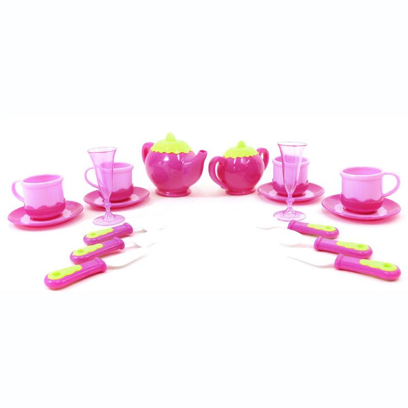 Link Ready! Set! Play!18 Piece Deluxe Pink Tea Set For Kids With Tea Pots, Cups, Dishes And Kitchen Utensils, 3 of 4