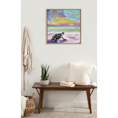 Natural Framed Abstract Sea Turtle Canvas Print, 22x22