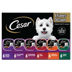 Cesar Classic Loaf in Sauce Liver, Chicken, Turkey, Steak and Beef Flavor Variety Pack Small Breed Wet Dog Food - 3.5oz/36ct - 1 of 4