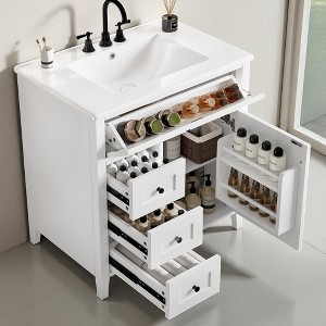 Mshliw 30" Freestanding Bathroom Vanity with Sink, 3 Drawers & Adjustable Shelf, MDF & Rubberwood Cabinet, Faucet Not Included - 1 of 4