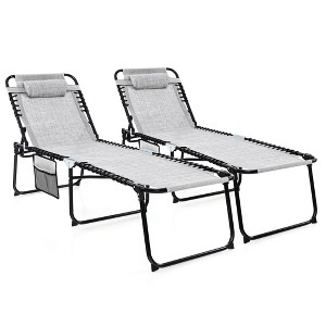 Tangkula 2 PCS Folding Chaise Lounge Portable Lay Flat Reclining Chair w/ 4-Level Backrest Side Pocket - 1 of 4