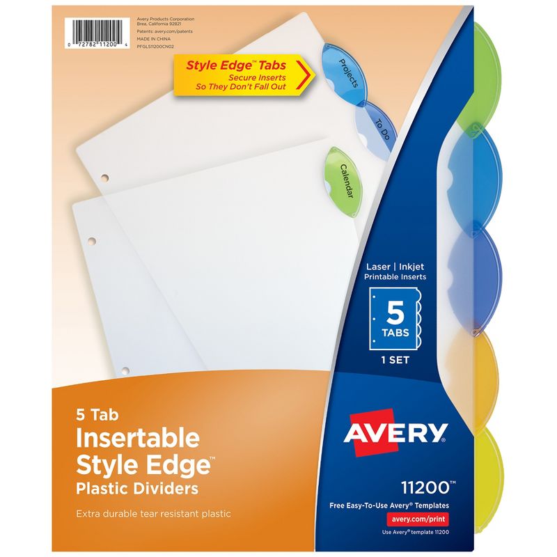 Avery® Insertable Style Edge™ Plastic Dividers, 5-Tab Set, Multicolor, 6 Sets, 2 of 10