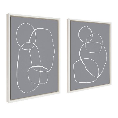 Set of 2 Gray Abstract Line Art Framed Canvas Prints