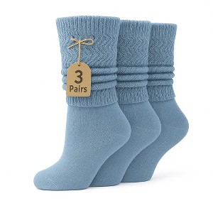 Women’s Lightweight Cotton Slouch Socks Over-the-Calf Knee-High Scrunch Socks 3 Pairs Shoe Size 5-10 - 1 of 3