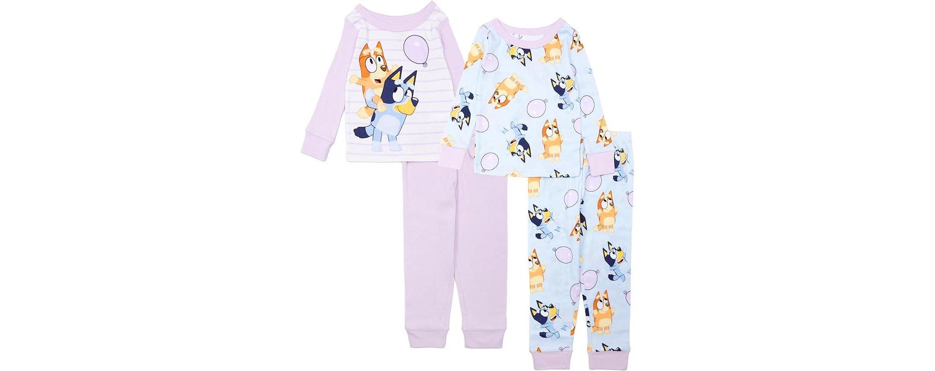 Bluey Toddler Girls 4-Piece Pajama Set Long Sleeve Tops and Pants Cotton Soft Sleepwear