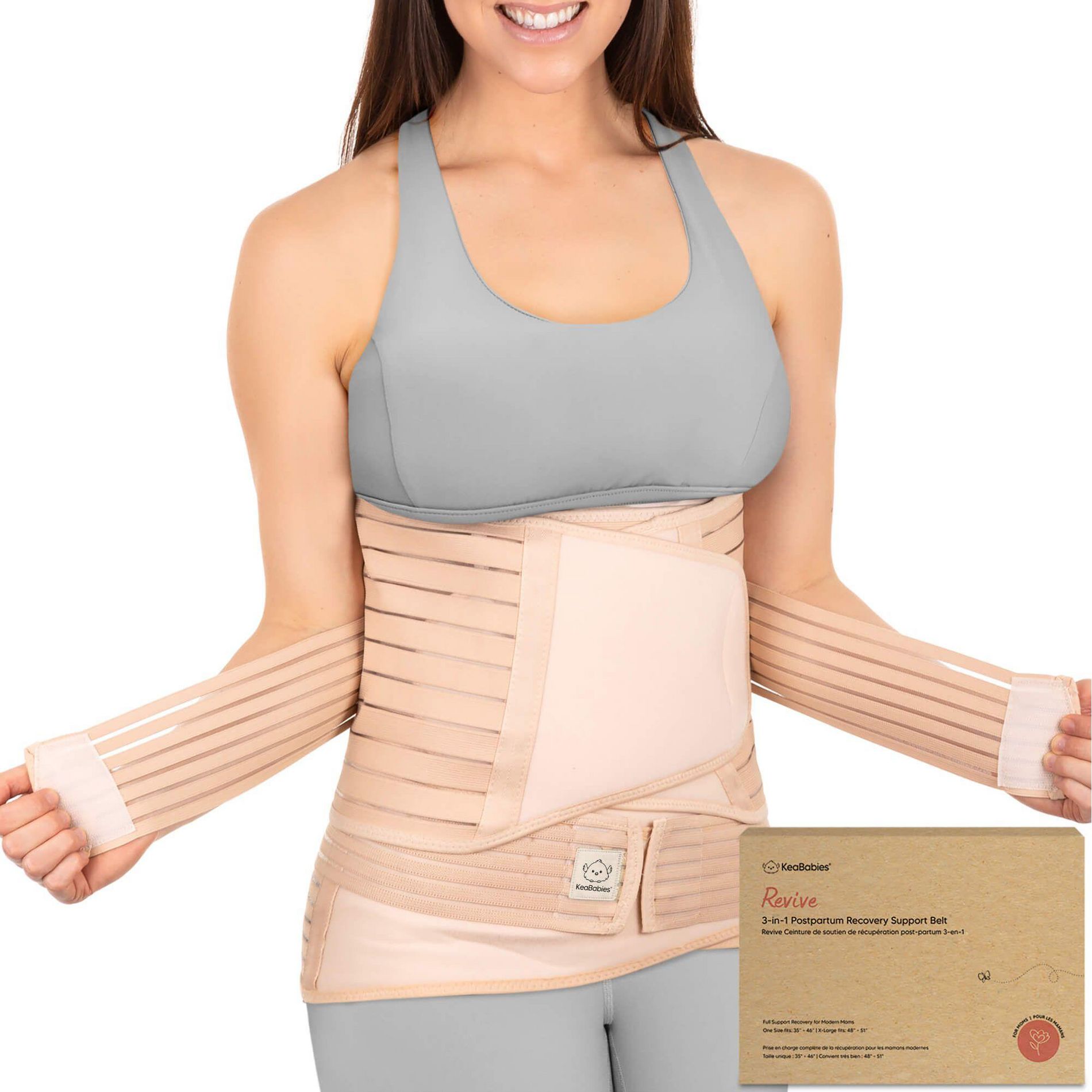 KeaBabies Revive 3 in 1 Postpartum Belly Band, Abdominal Binder Belly Wrap, Post Partum Recovery Waist Binder Shapewear (Classic Ivory, Medium/Large)