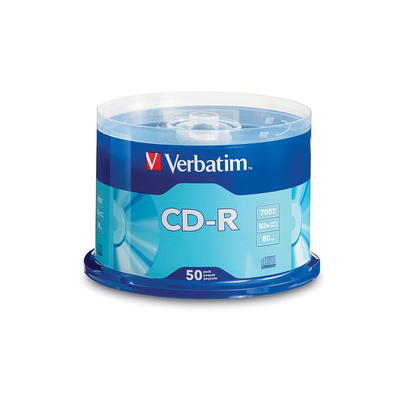Verbatim CD-R 700MB 52X with Branded Surface - 50pk Spindle - 120mm - Single-layer Layers - 1.33 Hour Maximum Recording Time, 1 of 3