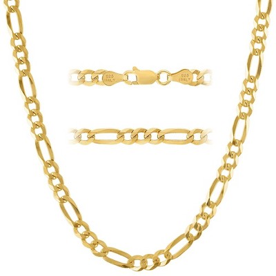 KISPER 18K Gold Over 925 Sterling Silver Necklace, 5mm Figaro Link Chain Design with Lobster Clasp, For Men & Women, Made in Italy