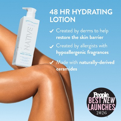 Native Sensitive Series 48H Hydrating Body Lotion - Hypoallergenic - Bare Vanilla - 18 fl oz: Bottle, Whole Body, Combination Skin