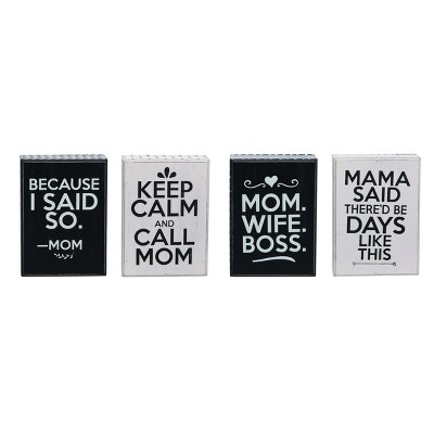 Transpac MDF Blk/Wht Block Decor Set of 4 Spring Home Decorations
