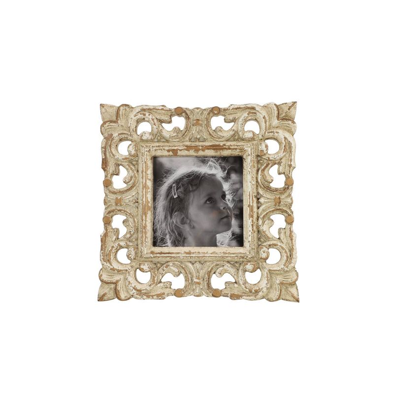 9&#34;x9&#34; Wooden Scroll Handmade Intricate Carved 1 Slot Photo Frame White - Olivia &#38; May, 4 of 6