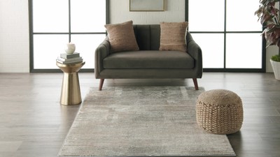 Ivory Grey Blue Hand-knotted Abstract Synthetic Runner Rug