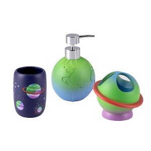 3pc Starry Night Kids' Bathroom Accessories Set - Allure Home Creations: Multicolored Resin, Soap Dispenser, Toothbrush Holder, Tumbler - 1 of 4