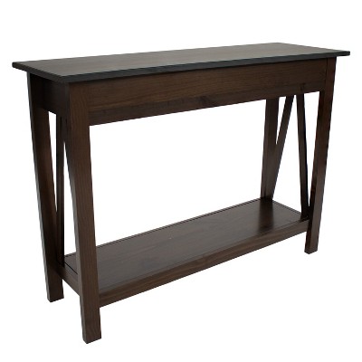 Sunnydaze Dark Brown Pine Wood Console Table with Drawers and Shelf