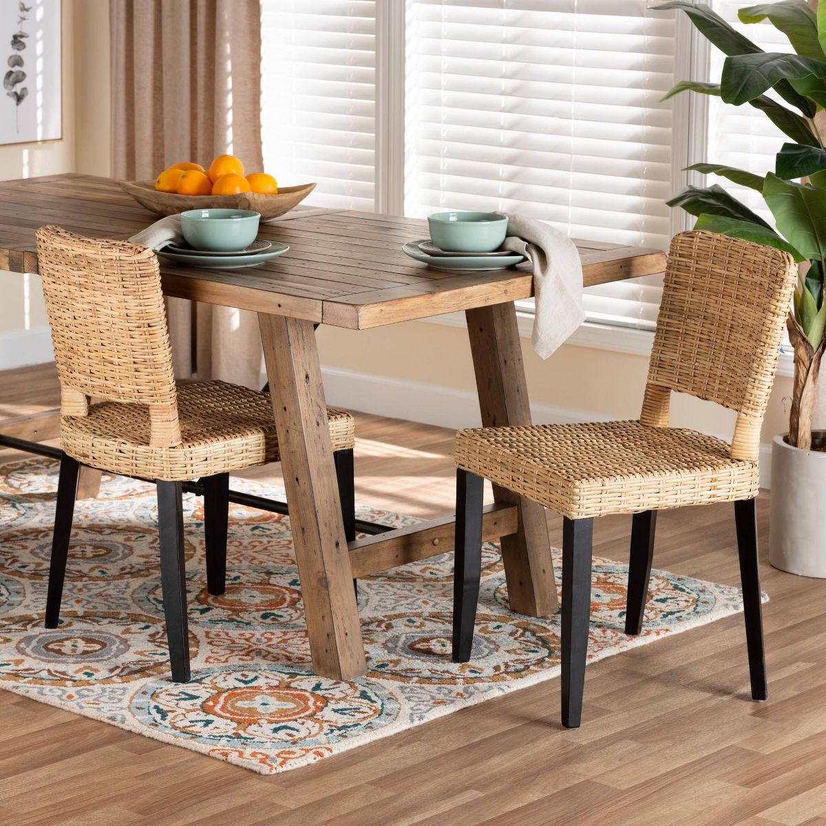 bali & pari Dermot Wood and Natural Rattan Dining Chair Dark Brown/Natural Brown: Interlaken Style, No Assembly Required - thumbnail 3