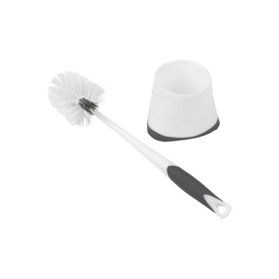 White and Gray Plastic Toilet Brush with Holder