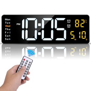 iMountek"15.7" LED Wall Clock with Remote, Alarms, Countdown, Temp, Calendar, Brightness Control"Black - 1 of 4