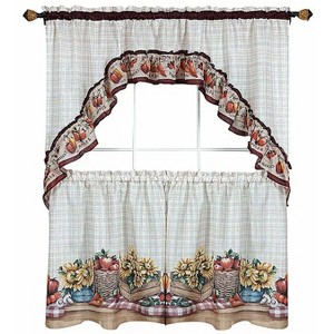 Kate Aurora Country Farmers Market Complete 3 Piece Kitchen Curtain Tier & Swag Valance Set - 1 of 3