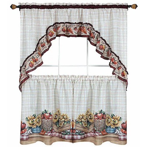 Kate Aurora Country Farmers Market Complete 3 Piece Kitchen Curtain 