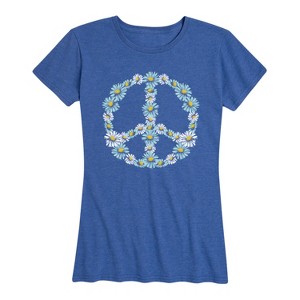 Women's - Instant Message - Floral Peace Sign Short Sleeve Graphic T-Shirt - 1 of 4