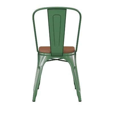 Green Metal Indoor-Outdoor Stackable Chair with Teak Seat