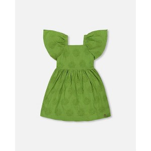 Deux par Deux Girl Frill Sleeve Dress with Embroidery Green - 1 of 4