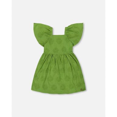 Deux par Deux Girl Frill Sleeve Dress with Embroidery Green - 6 Years :  Target
