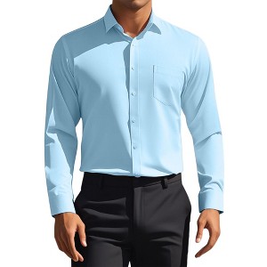 INSPIRE CHIC Men's Solid Long Sleeve Regular Fit Formal Business Button Down Dress Shirts - 1 of 4
