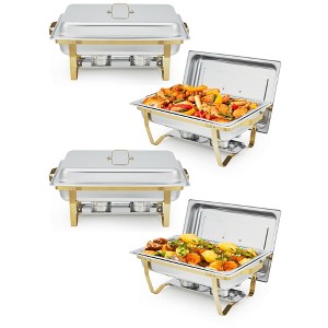 2/4/6-Piece 8QT Gold Stainless Steel Chafer Set – Rectangular Buffet Warmers with Lids & Foldable Frames for Catering, Weddings, Parties - 1 of 4