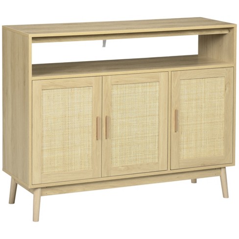 Homfa Storage Cabinet with Rattan Doors, Tall Cabinet Rattan Cabinet with  Drawers, Accent Versatile Cabinet for Living Room, Oak