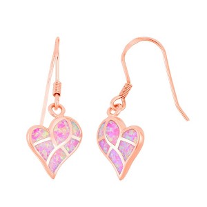 Opalata Sterling Silver Pink Inlay Opal Heart Mosaic Style Earrings - Rose Gold Plated - Rose - 1 of 2