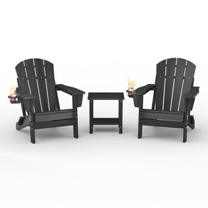 Folding Adirondack Chair Set of 2 with Side Table, All-Weather HDPE ...